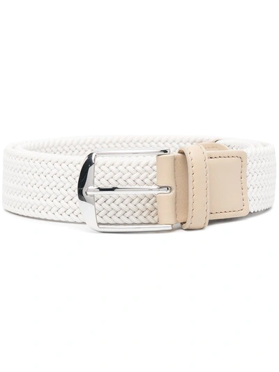 Shop Canali Woven Leather-trim Belt In Neutrals