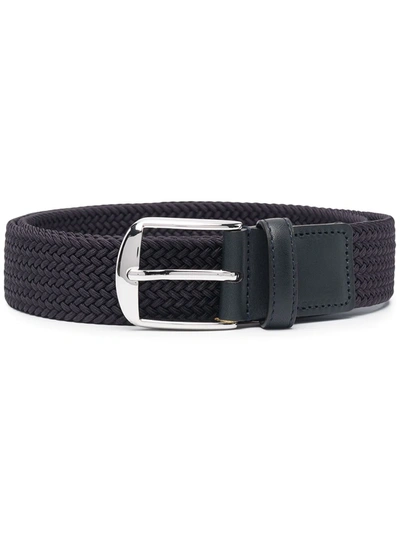 Shop Canali Woven Leather-trim Belt In Blue