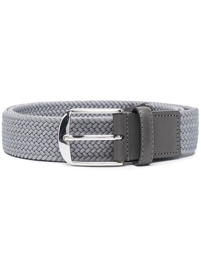 Shop Canali Woven Leather-trim Belt In Grey