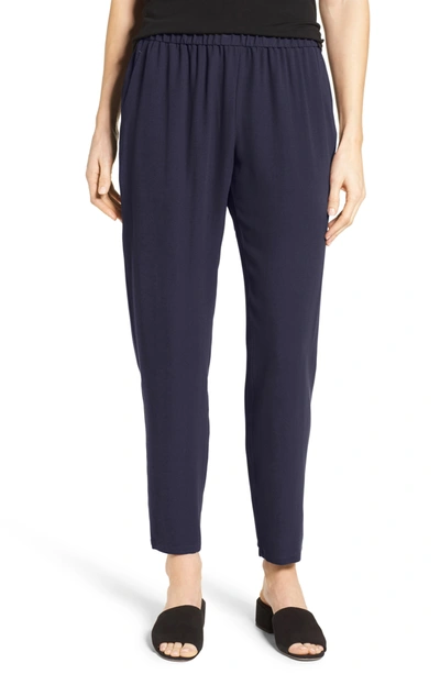 Shop Eileen Fisher Slouchy Silk Crepe Ankle Pants In Midnt