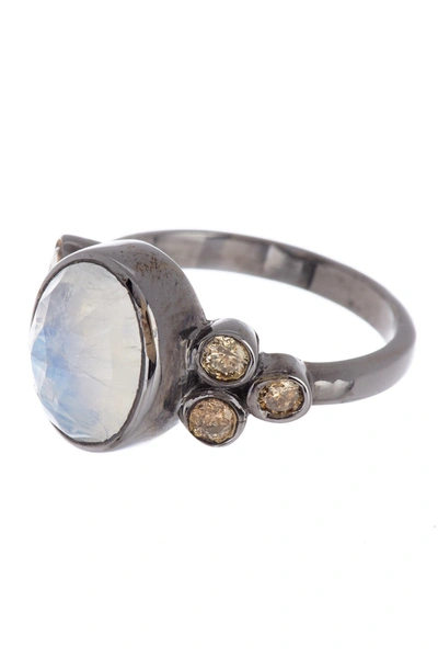 Shop Adornia Sterling Silver Moonstone & Diamond Ring In White