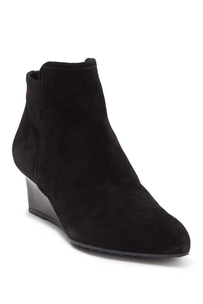 Shop Tod's Ballerina Suede Wedge Bootie In Black