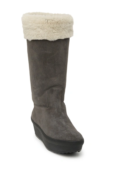 Shop Tod's Faux Fur Lined Platform Boot In Light Grey