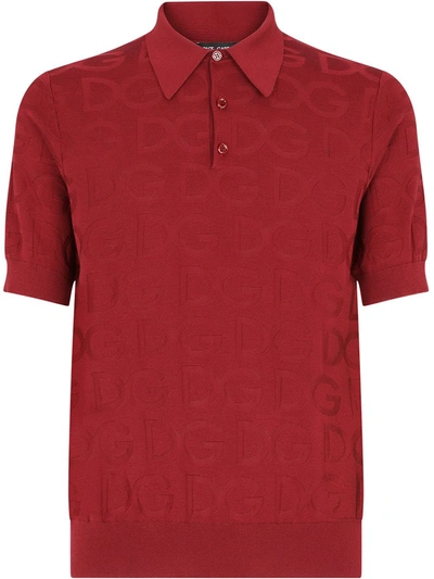 Shop Dolce & Gabbana Logo-jacquard Short-sleeve Polo Shirt In Red