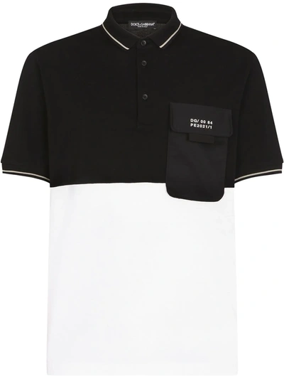Shop Dolce & Gabbana Logo-patch Two-tone Polo Shirt In Black