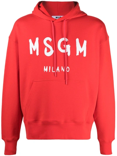 Shop Msgm Logo Print Hoodie In Red