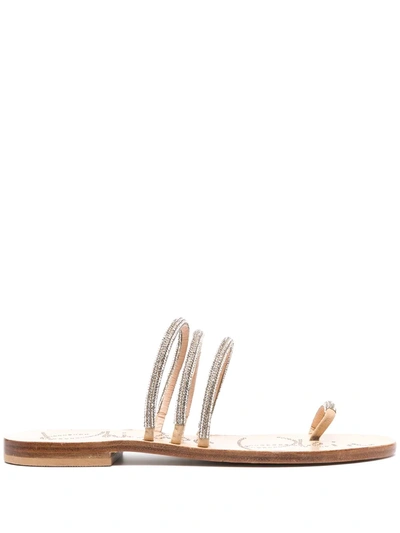 Shop Philipp Plein Crystal-embellished Leather Sandals In Neutrals