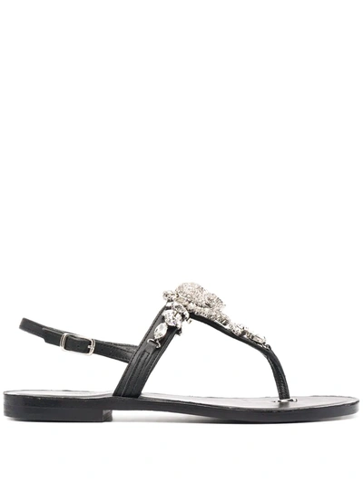 Shop Philipp Plein Crystal-embellished Leather Sandals In Black