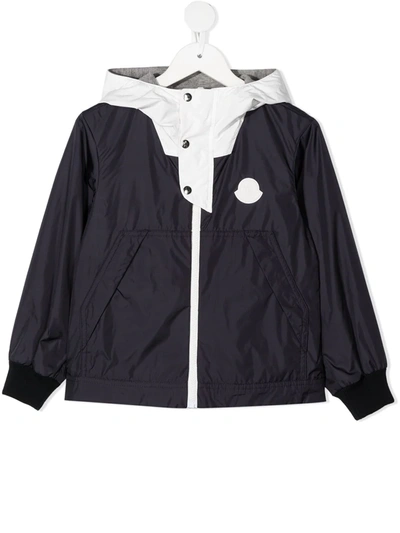 Shop Moncler Contrast-hood Zipped Jacket In Blue