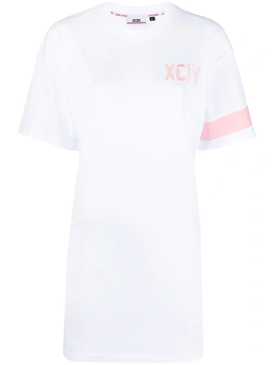 Shop Gcds Embroidered-logo Cotton Dress In White