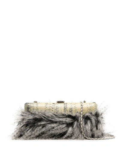 Pre-owned Chanel Fur-detailed Clutch In Neutrals