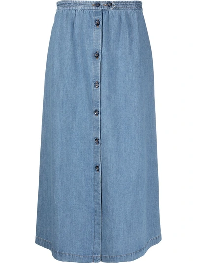 Shop A.p.c. High-waisted Button Skirt In Blue