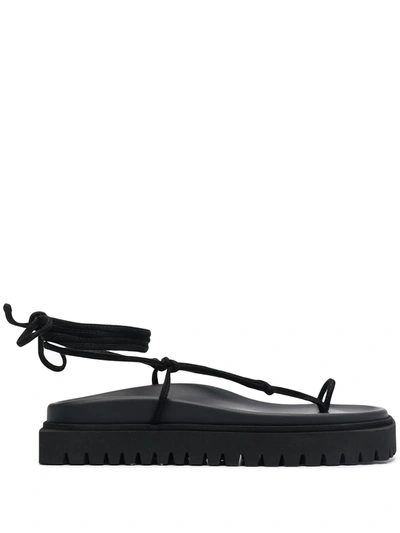 Shop Attico Lace-up Flat Sandals In Black