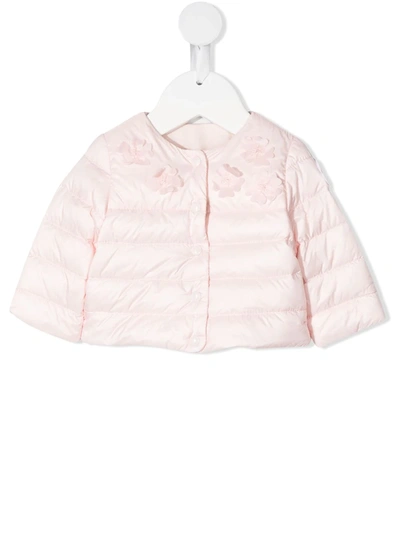 Shop Moncler Floral Applique Padded Jacket In Pink
