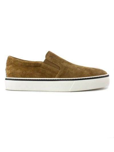 Shop Tod's Slip-on Shoes In Brown Suede In Sabbia