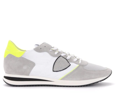 Shop Philippe Model Sneaker  Tropez X Made Of White Fabric And Suede With Fluo Details In Bianco