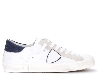 Shop Philippe Model Sneaker  Paris X Made Of White Leather With Blue Details In Bianco