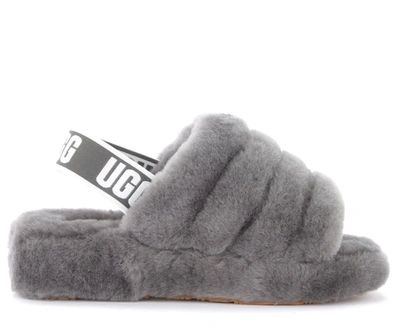 Shop Ugg Fluff Yeah Slipper Sandal Made Of Gray Sheepskin In Nero