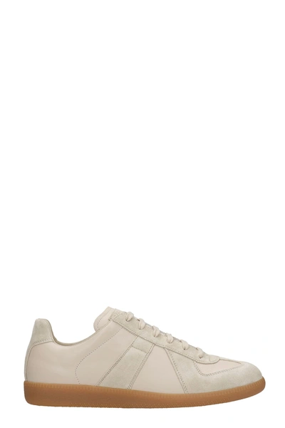 Shop Maison Margiela Replica Sneakers In Beige Suede And Leather