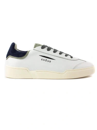 Shop Ghoud White Leather Sneakers In Bianco+blu