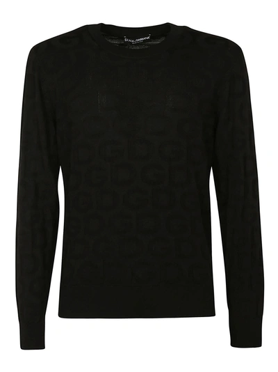 Shop Dolce & Gabbana All-over Logo Embroidered Sweater In Black