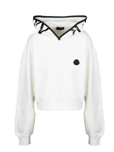 Shop Moncler Logo Crop Hoodie In White