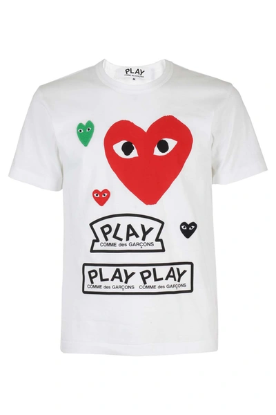 Comme Des Garçons Play White & Red Multi Logo T-shirt In 1 White | ModeSens
