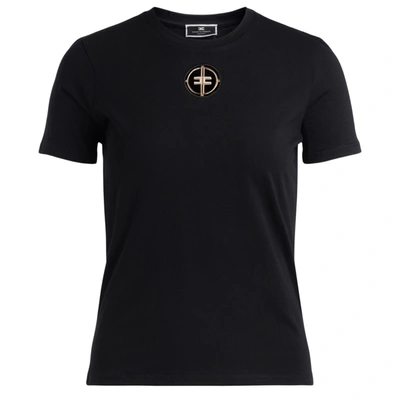 Shop Elisabetta Franchi Celyn B. Black Elisabetta Franchi T-shirt With Diamante Logo In Nero