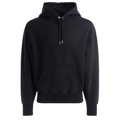 Shop Ami Alexandre Mattiussi Ami Paris Black Hooded Sweatshirt With Tone-on-tone Logo In Nero
