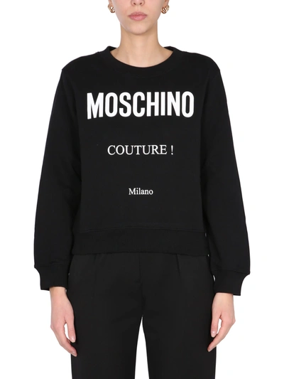Shop Moschino Crew Neck Sweatshirt In Nero