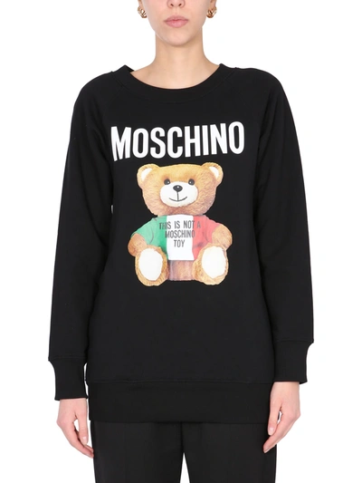 Shop Moschino Sweatshirt With Italian Teddy Print In Nero