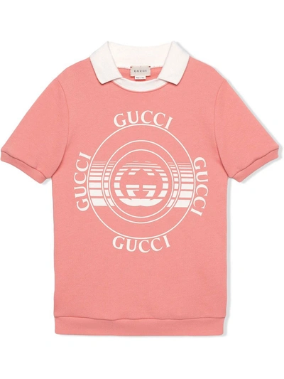 Shop Gucci Pale Pink Felted Cotton Jersey Dress In Pesca