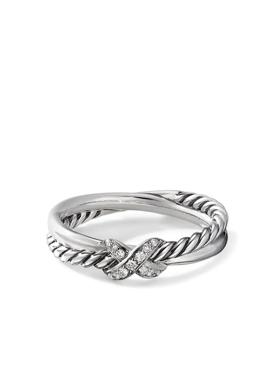 David Yurman Sterling Silver Petite X Diamond Ring (4mm) In Silver