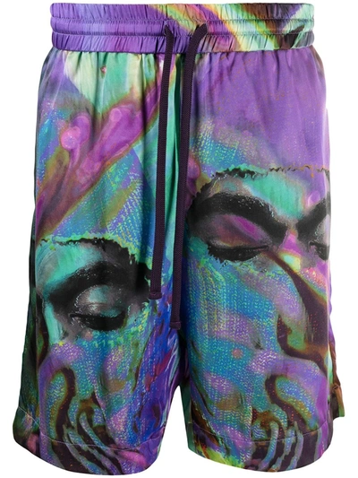 Shop Ih Nom Uh Nit Face-print Drawstring Shorts In Purple