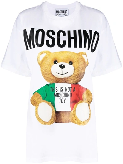 Shop Moschino Italian Teddy Bear Print T-shirt In White