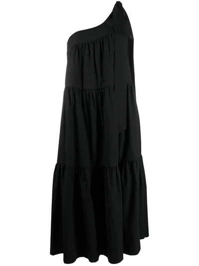 Shop Erika Cavallini One-shoulder Tiered Dress In Black