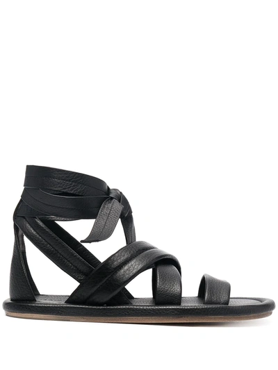 Marsèll Flat Sandals Mars&egrave;ll Cornice Sandal In Volonata Leather In Black