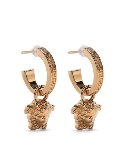 Shop Versace La Medusa Greca Drop Earrings In Gold