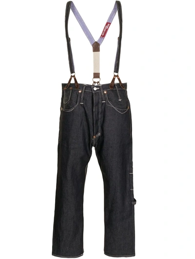 Shop Junya Watanabe Cropped Brace-detail Jeans In Blue