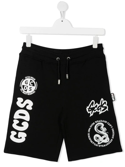 Gcds Logo Print Cotton Track Shorts In Black