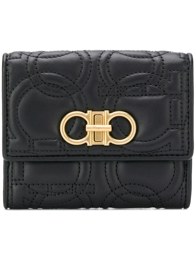 Shop Ferragamo Gancino Leather Flap Wallet In Black
