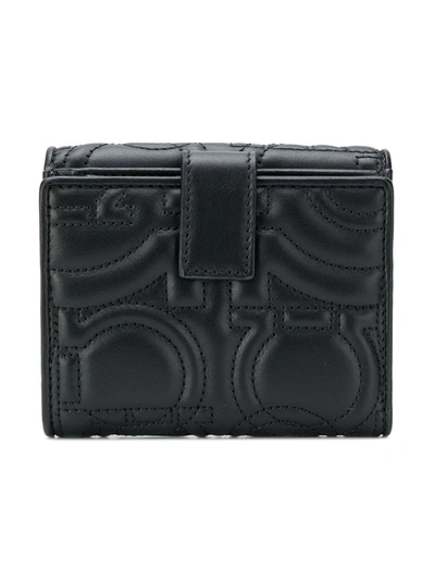 Shop Ferragamo Gancino Leather Flap Wallet In Black