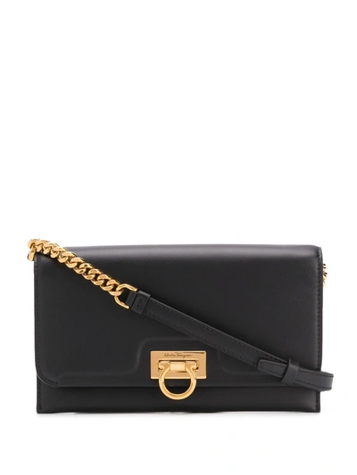 Shop Ferragamo Trifolio Leather Mini Bag In Black