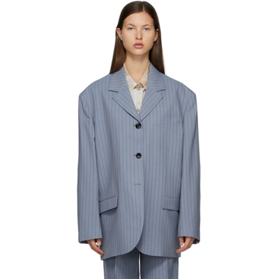 Acne Studios Blue & Navy Wool Pinstripe Suit Blazer | ModeSens