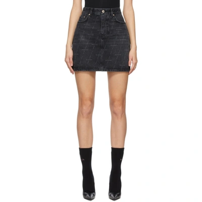 Shop Balenciaga Black Denim Allover Logo 5 Pocket Miniskirt In 1052 Black