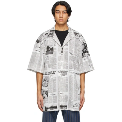 Shop Balenciaga White & Black Happy News Short Sleeve Shirt In 9040 White/