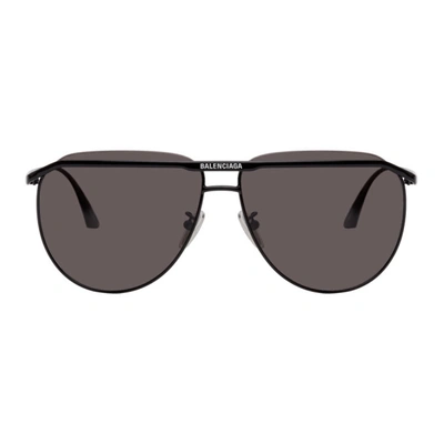 Shop Balenciaga Black Logo Aviator Sunglasses In 001 Black