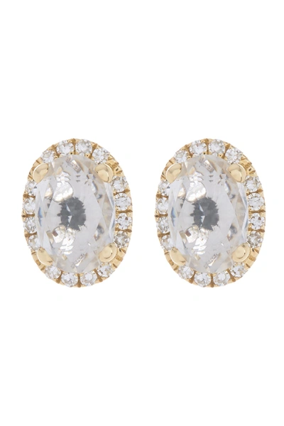 Shop Ef Collection 14k White Gold Pave Diamond & Oval White Topaz Stud Earrings In Yellow Gold