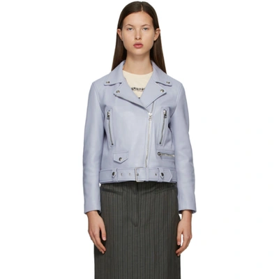 Shop Acne Studios Purple Leather Cropped Biker Jacket In Adk Ltpurpl