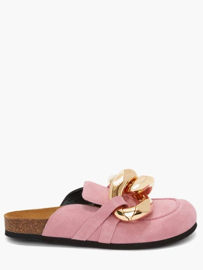 Shop Jw Anderson Women's Suede Chain Loafer Mules In Pink